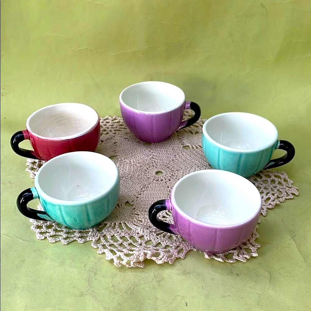 Vintage Burgundy, Purple, Green Dining Cups. Set of Five